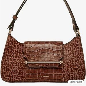 Strathberry Croc Embossed Brown Shoulder Bag